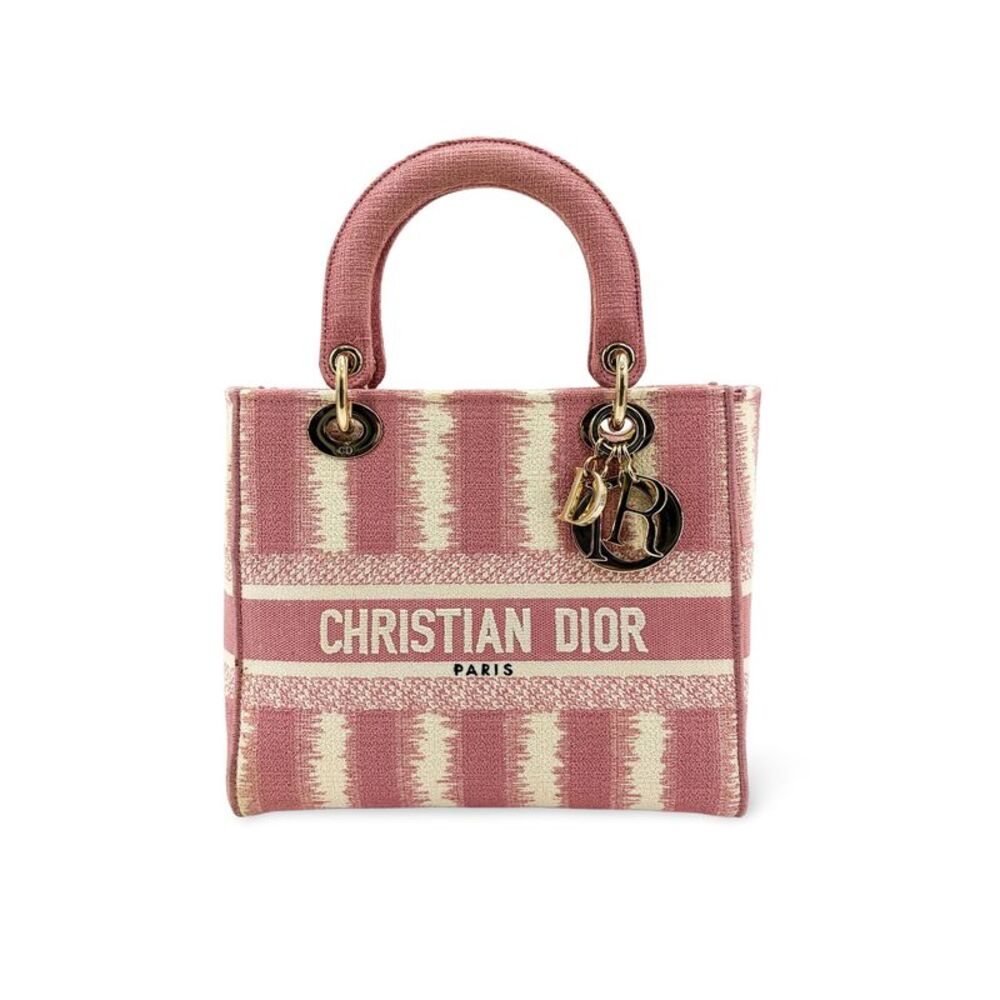 Christian Dior Lady D-Lite Embroidered Canvas Pink Canvas Handbag